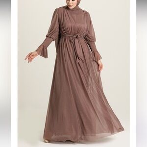 Neva Style Bronze Sparkle Modest Full Sleeve Maxi Dress